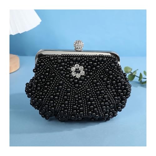 GXMDSGZ Luxuriöse Hochzeitsperlentasche Muschel Abendhandtasche, Damen Perlen Abendtasche Kaskadierende Strass Ausgefallene Clutch(DS1089black) von GXMDSGZ