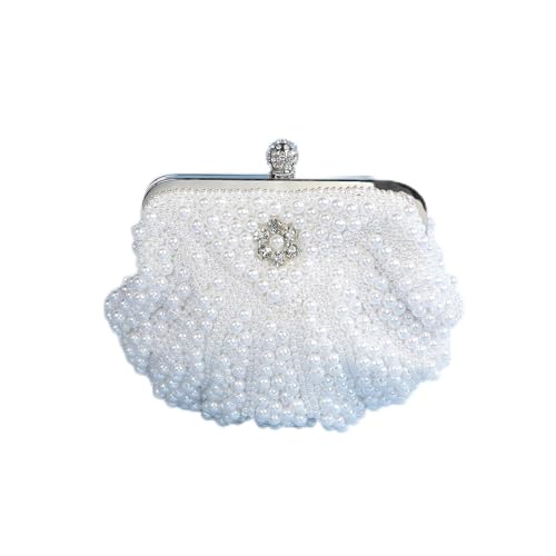 GXMDSGZ Luxuriöse Hochzeitsperlentasche Muschel Abendhandtasche, Damen Perlen Abendtasche Kaskadierende Strass Ausgefallene Clutch(DS1089white) von GXMDSGZ