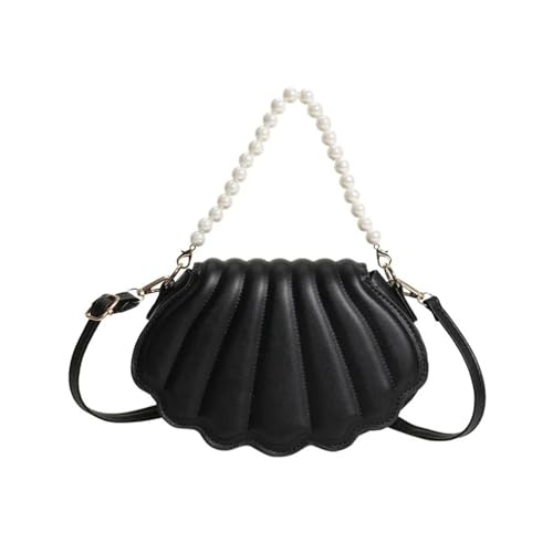 GXMDSGZ PU Leder Damen Kleine Umhängetasche Schultertasche Muschelperlen Handtaschen Einfarbig Lady Messenger Bag Trendy Handy Clutch(B Black) von GXMDSGZ
