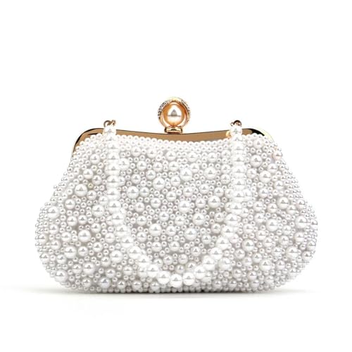GXMDSGZ Perlenbesetzte Damen-Clutch im Muscheldesign mit Kettenschulter, Perlenstickerei, Handtaschen(YM3100white) von GXMDSGZ