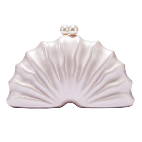 Mode Shell Clutch Bag Frauen Abend Party süße Geldbörse Dame Hochzeit Perle Handtaschen Kette Schultertasche(Beige) von GXMDSGZ