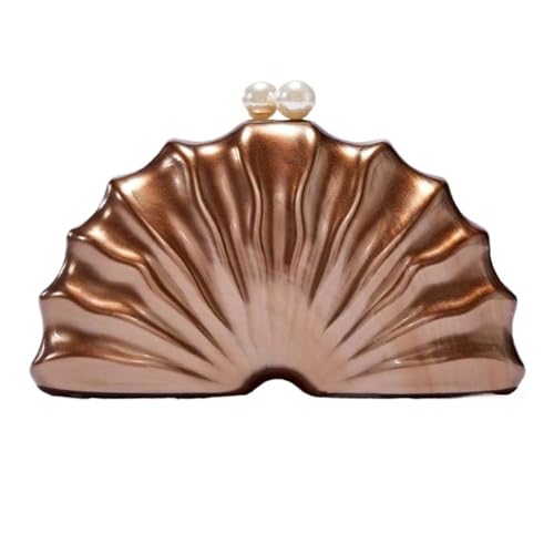 Muschelform Clutch Bag Damen Abendgesellschaft Niedliche Geldbörse Weiß Rosa Champagner Muschel Handtasche Kette Umhängetasche Sac(Brown) von GXMDSGZ