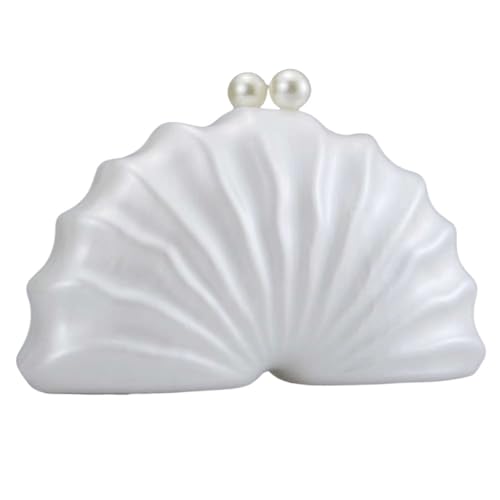 Muschelform Clutch Bag Damen Abendgesellschaft Niedliche Geldbörse Weiß Rosa Champagner Muschel Handtasche Kette Umhängetasche Sac(WHITE) von GXMDSGZ