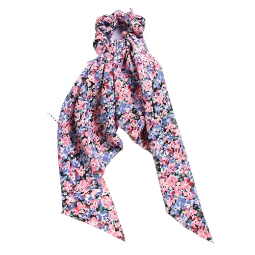 Seide Kopftuch Bandanas Blumendruck Schleife Langes Band Pferdeschwanz Schal Haargummi Scrunchies Frauen Mädchen Elastische Haarbänder Haarschmuck FüR Den Strand(Royal Blue) von GXMDSGZ