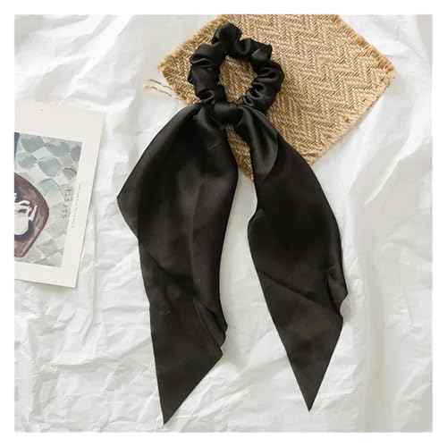 Seide Kopftuch Bandanas Süße lange Band solide Schleife Haargummis Satin Pferdeschwanz Haargummis Frauen Mädchen elastische Haarbänder Kopfbedeckung Haar-Accessoires FüR Den Strand(Black) von GXMDSGZ