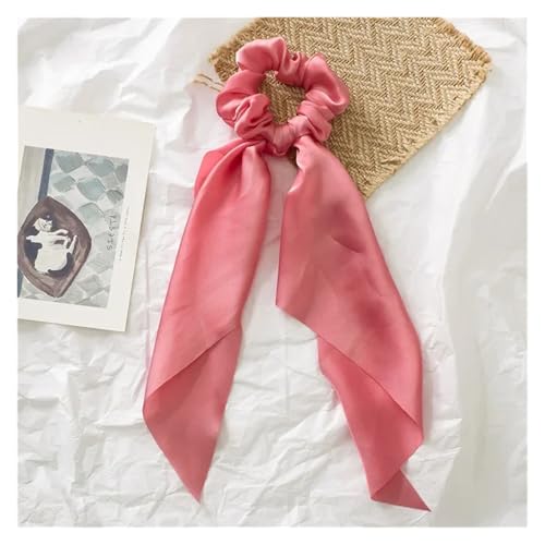 Seide Kopftuch Bandanas Süße lange Band solide Schleife Haargummis Satin Pferdeschwanz Haargummis Frauen Mädchen elastische Haarbänder Kopfbedeckung Haar-Accessoires FüR Den Strand(Pink) von GXMDSGZ