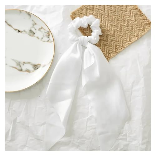 Seide Kopftuch Bandanas Süße lange Band solide Schleife Haargummis Satin Pferdeschwanz Haargummis Frauen Mädchen elastische Haarbänder Kopfbedeckung Haar-Accessoires FüR Den Strand(White) von GXMDSGZ