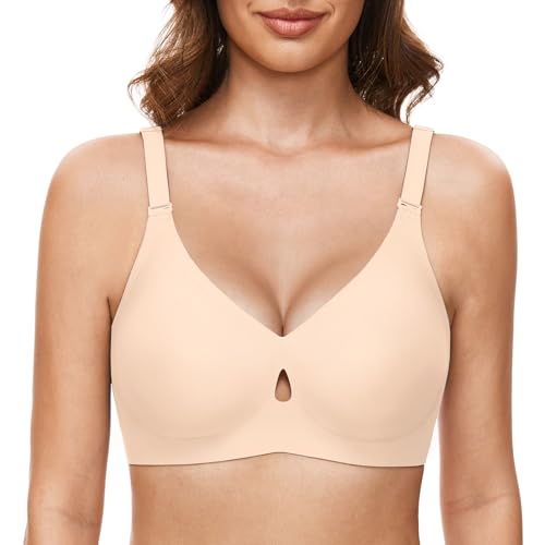 GXOULRRA Dünner BH Damen ohne bügel Bügelloser Soft Bustier Damen Nahtloser BH ohne bügel mit zusätzlicher BH-Verlängerung Beige L von GXOULRRA