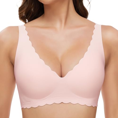 GXOULRRA Komfort Tief V BH Damen ohne bügel Buttrig Glatter Bustier Damen BH ohne Bügel mit zusätzlicher BH-Verlängerung Rosa M von GXOULRRA