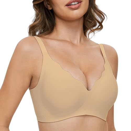 GXOULRRA V Ausschnitt BH Damen ohne bügel Softschalen Bustier Damen High Elastizität BH ohne bügel mit zusätzlicher BH-Verlängerung Beige L von GXOULRRA