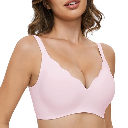 GXOULRRA V Ausschnitt BH Damen ohne bügel Softschalen Bustier Damen High Elastizität BH ohne bügel mit zusätzlicher BH-Verlängerung Rosa L von GXOULRRA