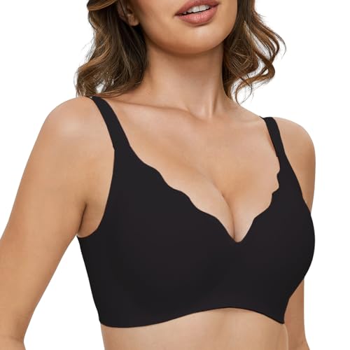 GXOULRRA V Ausschnitt BH Damen ohne bügel Softschalen Bustier Damen High Elastizität BH ohne bügel mit zusätzlicher BH-Verlängerung Schwarz M von GXOULRRA