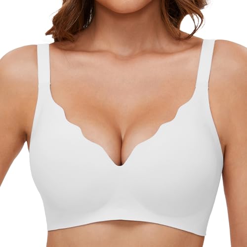 GXOULRRA V Ausschnitt BH Damen ohne bügel Softschalen Bustier Damen High Elastizität BH ohne bügel mit zusätzlicher BH-Verlängerung Weiß M von GXOULRRA