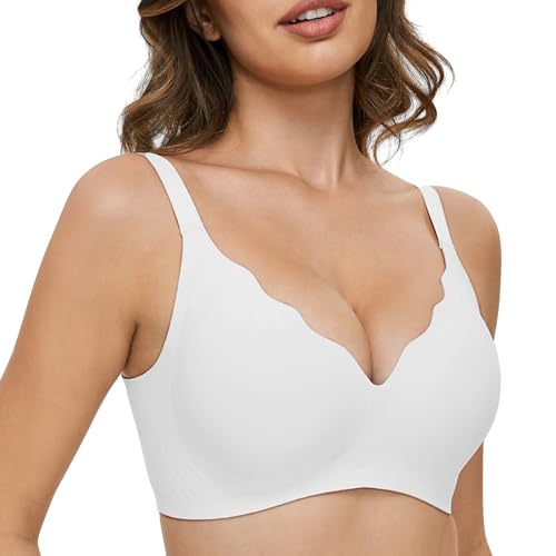 GXOULRRA V Ausschnitt BH Damen ohne bügel Softschalen Bustier Damen High Elastizität BH ohne bügel mit zusätzlicher BH-Verlängerung Weiß S von GXOULRRA