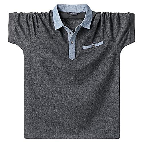 GXRGXR Herren Polos In Übergröße - Lockeres Kurzarm-Shirt Mit Reversknopf Und Brusttasche - Lässiges, Modisches T-Shirt In Kontrastfarbe Große Streetwear-Sporttop,Schwarz,3XL von GXRGXR