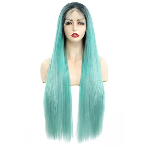 13X4 Spitze Frontal Perücke 29 Zoll Lang Gerader Synthetische Spitze Perücke Ombre Grün Mit Babyhaar Hohe Temperaturperücke Für Schwarze Frauen, Grün von GXXDM