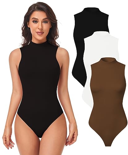 GXXGE Damen Mock Rollkragen Ärmellose Tank Tops/Kurzarm Bodysuit Leotard Kleidung, Schwarz-weißer Kaffee., L GXXGE Damen Mock Rollkragen Ärmellose Tank Tops/Kurzarm Bodysuit Leotard Kleidung, Schwarz-weißer Kaffee., L von GXXGE