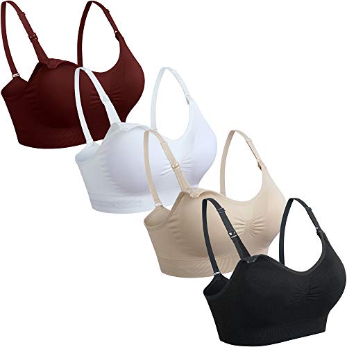 GXXGE Still-BH zum Stillen, Mutterschaft, BHS, Push-Up-Seide, nahtlos, Schwangerschafts-Bralette, Unterwäsche, 4 Stück, 4 Stück (Schwarz Beige Rosenrot Weiß), Large von GXXGE