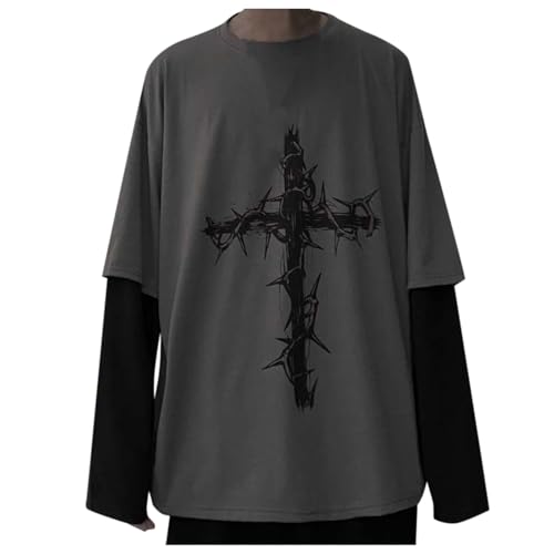 GXYANiaoy Damen Gothic Sweatshirt Y2K Langarm Shirt Emo Grunge Alt Vintage Streetwear E-Girl Grafikdruck Pullover 90er Jahre Anime Academia Baggy Top Casual Sport Langarmshirt Femboy Techwear Clothes von GXYANiaoy