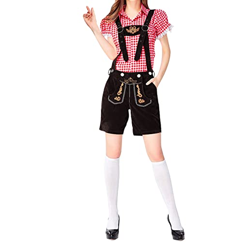 GXYANiaoy Damen Lederhose - Lederhosen-Set Mit Trachtenhemd Und Hosenträger 100% Wildleder Ledershorts Elegante Hotpants Bayrische Trachten Hose Für Oktoberfest von GXYANiaoy