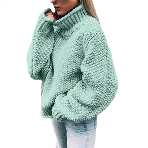 GXYANiaoy Grauer Strickpullover Damen Baggy, Strickpullover Damen, Winter Strickrock Lang Pulli Freizeit Strickpulli Grobmaschig Rollkragenpullover Cashmere Sweater Langarm Warm Wollpullover von GXYANiaoy