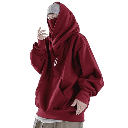 GXYANiaoy Ninja Hoodie Herren, Harajuku Pullover mit Kapuze Kapuzenpullover Hip Hop Schalkragen Rollkragenpullover Vintage Double Neckline Hoodie Oversized Fleece Sweatshirts Streetwear von GXYANiaoy