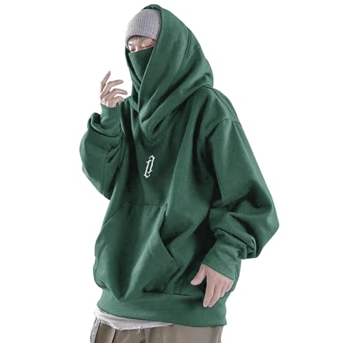 GXYANiaoy Ninja Hoodie Herren, Harajuku Pullover mit Kapuze Kapuzenpullover Hip Hop Schalkragen Rollkragenpullover Vintage Double Neckline Hoodie Oversized Fleece Sweatshirts Streetwear von GXYANiaoy