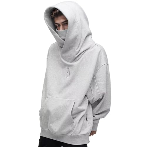 GXYANiaoy Ninja Hoodie Herren, Harajuku Pullover mit Kapuze Kapuzenpullover Hip Hop Schalkragen Rollkragenpullover Vintage Double Neckline Hoodie Oversized Fleece Sweatshirts Streetwear von GXYANiaoy