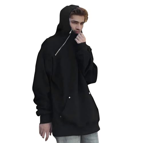 GXYANiaoy Ninja Hoodie Herren, Harajuku Pullover mit Kapuze Kapuzenpullover Hip Hop Schalkragen Rollkragenpullover Vintage Double Neckline Hoodie Oversized Fleece Sweatshirts Streetwear von GXYANiaoy