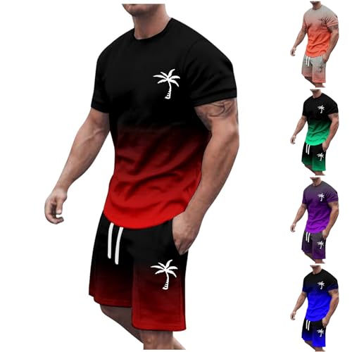 GXYANiaoy Sommer Outfit Herren 2 Teiler Trainingsanzug mit Aufdruck Palme Zweiteiler Sportanzug Kurze Hosen + T Shirt Set Kurzarm Jogginganzug Freizeitanzug Casual Outfit Tracksuit Sport Set Männer von GXYANiaoy