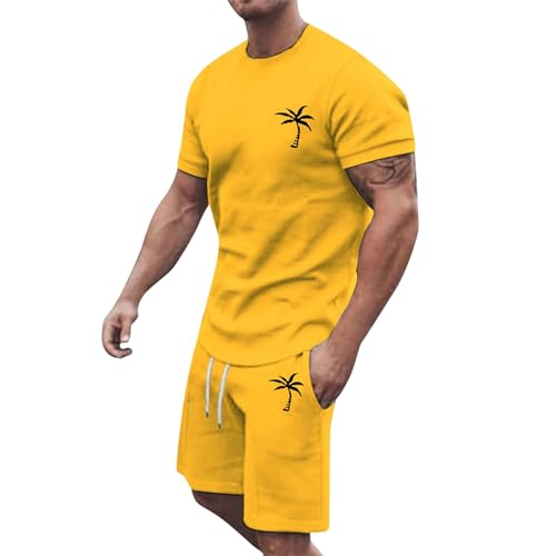 GXYANiaoy Sommer Outfit Herren 2 Teiler Trainingsanzug mit Aufdruck Palme Zweiteiler Sportanzug Kurze Hosen + T Shirt Set Kurzarm Jogginganzug Freizeitanzug Casual Outfit Tracksuit Sport Set Männer von GXYANiaoy