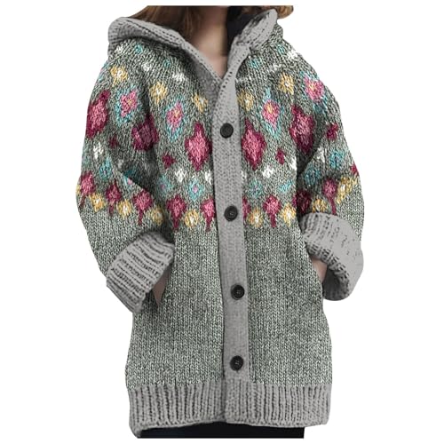 GXYANiaoy Strickjacke Damen rot, Strickjacke Damen Lang, Fashion Clothes Norweger Cardigan Strick Grobstrick Warm Wollmantel Winter Pullover Mit Knöpfen Kapuze Kleidung Dicke Lang Sweaters von GXYANiaoy
