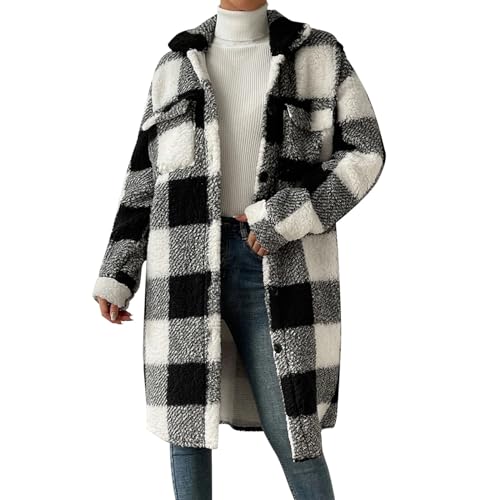 GXYANiaoy Teddyjacke Damen, Vintage Hemdjacke Warm Cordjacke Mit Taschen Flanell Jacke Damen Gefüttert Teddyfleece Winter Karohemd Leicht Flanellhemd Elegant Holzfällerhemd Klassische Plüschjacke von GXYANiaoy