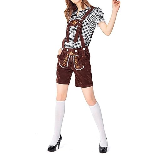 GXYANiaoy Trachtenlederhose Damen - Lederhosen-Set Mit Trachtenhemd Und Hosenträger 100% Wildleder Ledershorts Elegante Hotpants Bayrische Trachten Hose Für Oktoberfest von GXYANiaoy