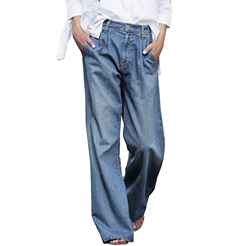 Leichte Jeanshose Damen Sommer, Baggy Straight Breites Bein Weite Schlupfjeans Jeans Elegante Stretch Mit Taschen Lässige Pants Hose Loose Gerade Wide Leg Y2K Freizeithose Hosen von GXYANiaoy