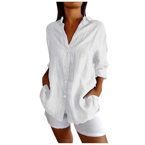 Leinenbluse Damen Langarm, Elegant Button Blusen Causal Lässige Leinen Hemd Reverskragen Shirt Sommer Oberteile Einfarbig Bluse Basic Unterhemd Frühling Oversized Freizeitoberteile Tops Leinenbluse Damen Langarm, Elegant Button Blusen Causal Lässige Leinen Hemd Reverskragen Shirt Sommer Oberteile Einfarbig Bluse Basic Unterhemd Frühling Oversized Freizeitoberteile Tops von GXYANiaoy