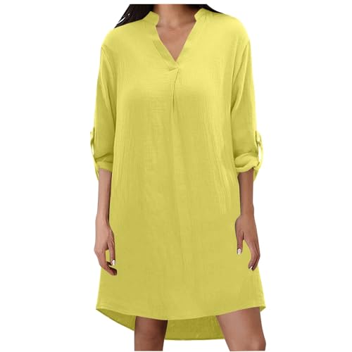 Musselin Kleid Damen Sommer Musselin Bluse Longbluse V-Ausschnitt Halbarm Hemdkleid Elegant Tunika Strandkleid für Frauen Mädchen Sommerbluse Freizeitkleid Strandkleid Locker Luftig Midikleid von GXYANiaoy