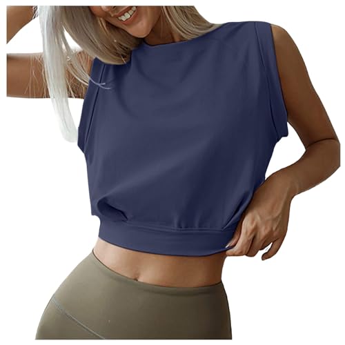 Sport Oberteile Damen Crop Top Ärmelloses Bauchfrei Sport Shirts Fitness Sporttop Yoga Oberteil Workout Tank Tops Frauen Gym Sportoberteile Running T-Shirts Sommer Trainieren Shirt von GXYANiaoy
