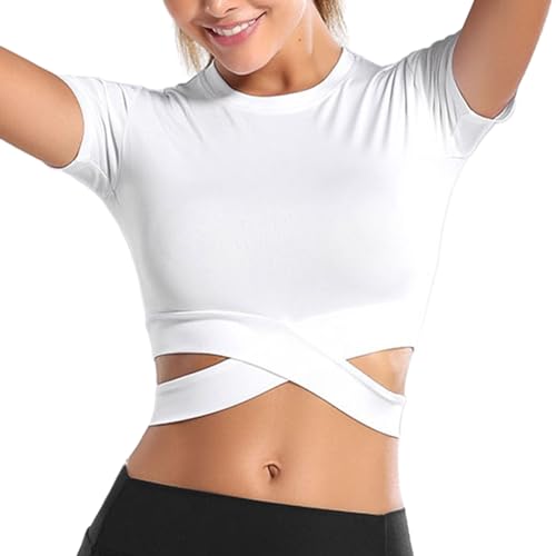 Sport Oberteile Damen Crop Top Ärmelloses Bauchfrei Sport Shirts Fitness Sporttop Yoga Oberteil Workout Tank Tops Frauen Gym Sportoberteile Running T-Shirts Sommer Trainieren Shirt von GXYANiaoy