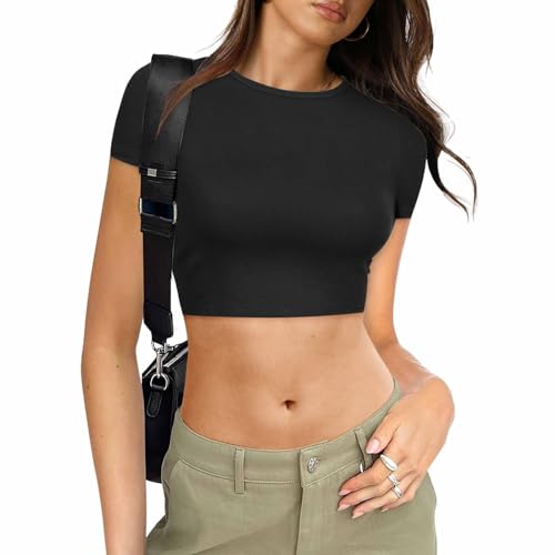 Sport Oberteile Damen Eng Kurz Y2K Crop Top Kurzarm Bauchfrei Sport Shirts Slim Fit Fitness Sporttop Yoga Oberteil Workout Tank Tops Frauen Gym Sportoberteile Running T-Shirts Sommer Shirt von GXYANiaoy
