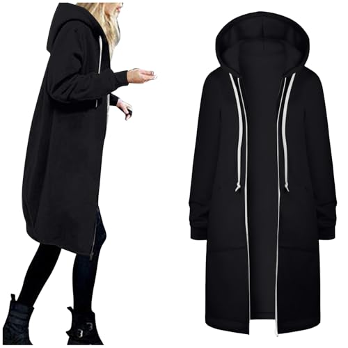 Sweatjacke Damen Lang Hoodie Jacke Casual Lose Sweatshirt mit Kapuze Winterjacke Cardigan Warm Langarm Kapuzenjacke Einfarbig Elegant Fleecejacke Zip Kapuzenpullover Mantel mit Taschen Outwear Sweatjacke Damen Lang Hoodie Jacke Casual Lose Sweatshirt mit Kapuze Winterjacke Cardigan Warm Langarm Kapuzenjacke Einfarbig Elegant Fleecejacke Zip Kapuzenpullover Mantel mit Taschen Outwear von GXYANiaoy