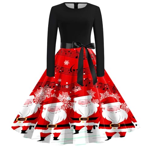 Weihnachtskleid Damen Elegant Ballkleid Kleid Abendkleider Winter Langarm A-Linie Kleid Weihnachten Midikleid Printed Kleid Winter Damen Wickelkleid Festliche Kleider Lang s-XXL von GXYANiaoy