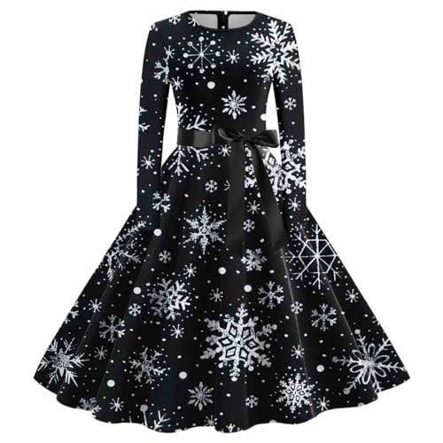 Weihnachtskleid Damen Elegant Vintage Rockabilly V-Ausschnitt Langarm A-Linie Übergröße Weihnachten Kleid mit Schleife Slim Große Größe Midikleid Festival Abendkleid Partykleid Cocktaikleid von GXYANiaoy