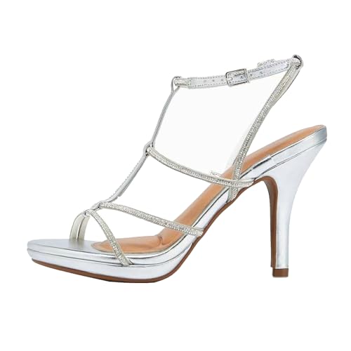 Damen High Heels Pumps mit Riemchensandalen Offener Spitze Stilettos Partykleid-Silver||Numeric_40 Damen High Heels Pumps mit Riemchensandalen Offener Spitze Stilettos Partykleid-Silver||Numeric_40 von GXYHJVMFPSC