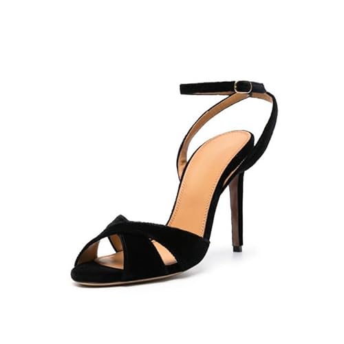 GXYHJVMFPSC High Heels Damen Offene Runde Zehen Knöchelriemen Stiletto Kreuzriemen Absatz Sandalen Sommer Party Abendschuhe 11cm-black||45 von GXYHJVMFPSC