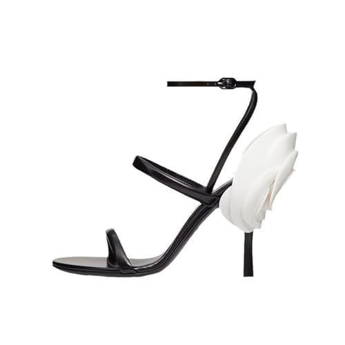 GXYHJVMFPSC High Heels Damen Offene Runde Zehen Sandalen Knöchelriemen Stiletto Blumenmuster Auf Der Rückseite Party Hochzeit Date Schuhe 9,5 CM-black||42 von GXYHJVMFPSC