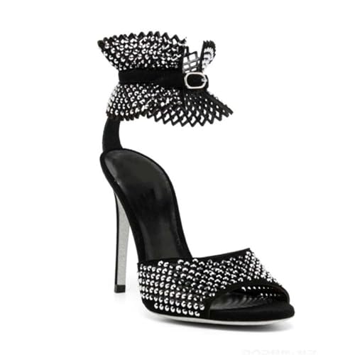 GXYHJVMFPSC High Heels Damen Offene Runde Zehen Stiletto Strass Sandalen Kleid Sommer Pumps Schuhe 12CM-black||43 GXYHJVMFPSC High Heels Damen Offene Runde Zehen Stiletto Strass Sandalen Kleid Sommer Pumps Schuhe 12CM-black||43 von GXYHJVMFPSC