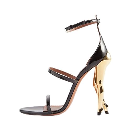 High Heels Damen Offene Zehenpartie Dreifach Riemen Stiletto Offene Runde Sandalen Party Ball Pumps Schuhe-Gold||37 von GXYHJVMFPSC