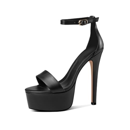GXYHJVMFPSC High Heels Damen Plateau Stiletto Sandalen Knöchelriemen Open Toe Pumps für Hochzeit Party Abendschuhe-Black||41 von GXYHJVMFPSC