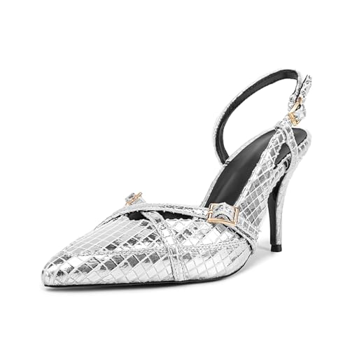 GXYHJVMFPSC High Heels Damen Slingback Sandalen Geschlossene Spitze Zehen mit Schnallenriemen Stiletto Sommer Party Abendschuhe 9 Cm-Silver||38 GXYHJVMFPSC High Heels Damen Slingback Sandalen Geschlossene Spitze Zehen mit Schnallenriemen Stiletto Sommer Party Abendschuhe 9 Cm-Silver||38 von GXYHJVMFPSC